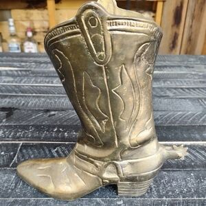 Brass Cowboy Boot Figurine - Decorative Western Accent